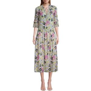 Rebecca Taylor Womens Passion Flower Puff-Sleeve Dress XL Orchid Combo -NWT $445